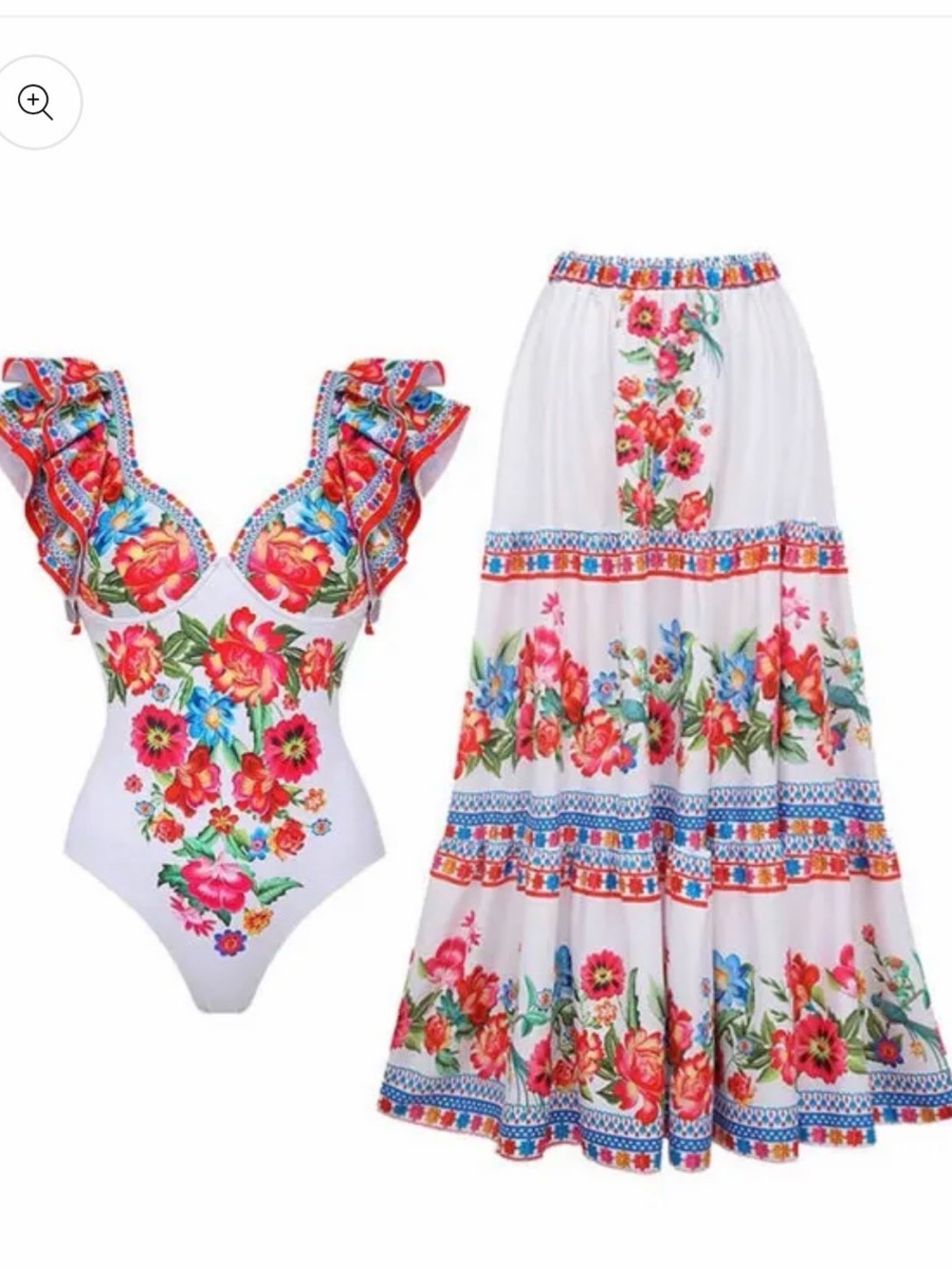 White Floral Ruffle Swim Coverup Set